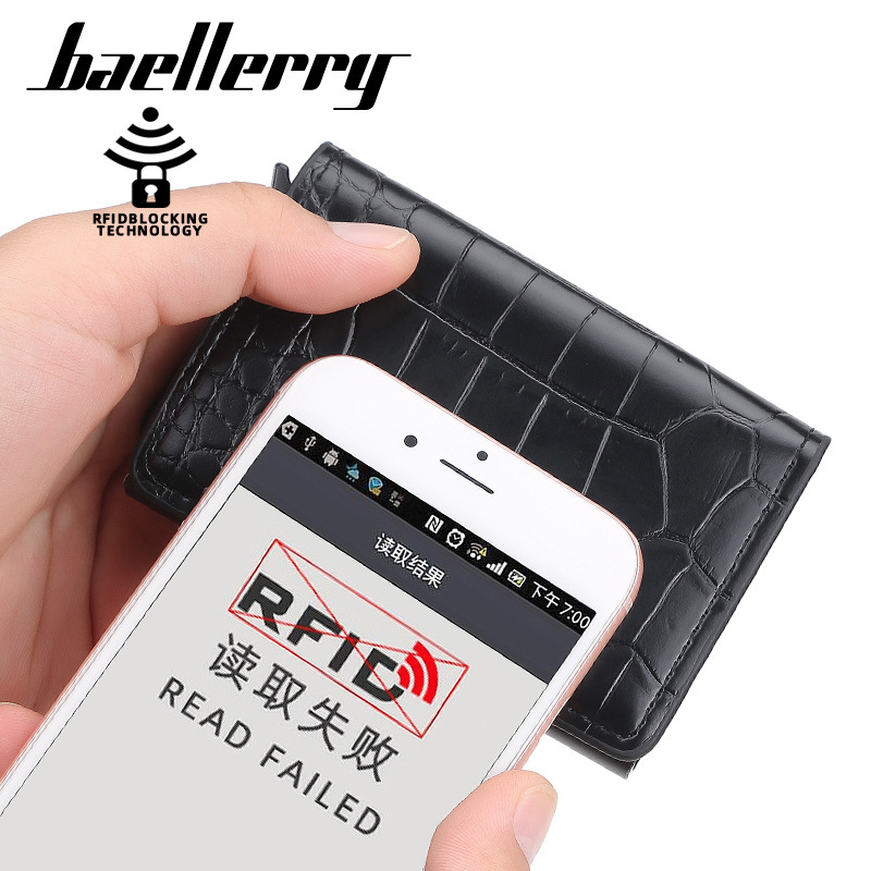 baellerry new crocodile pattern rfid anti-degaussing bank card package men's multiple card slots aluminum alloy card clamp