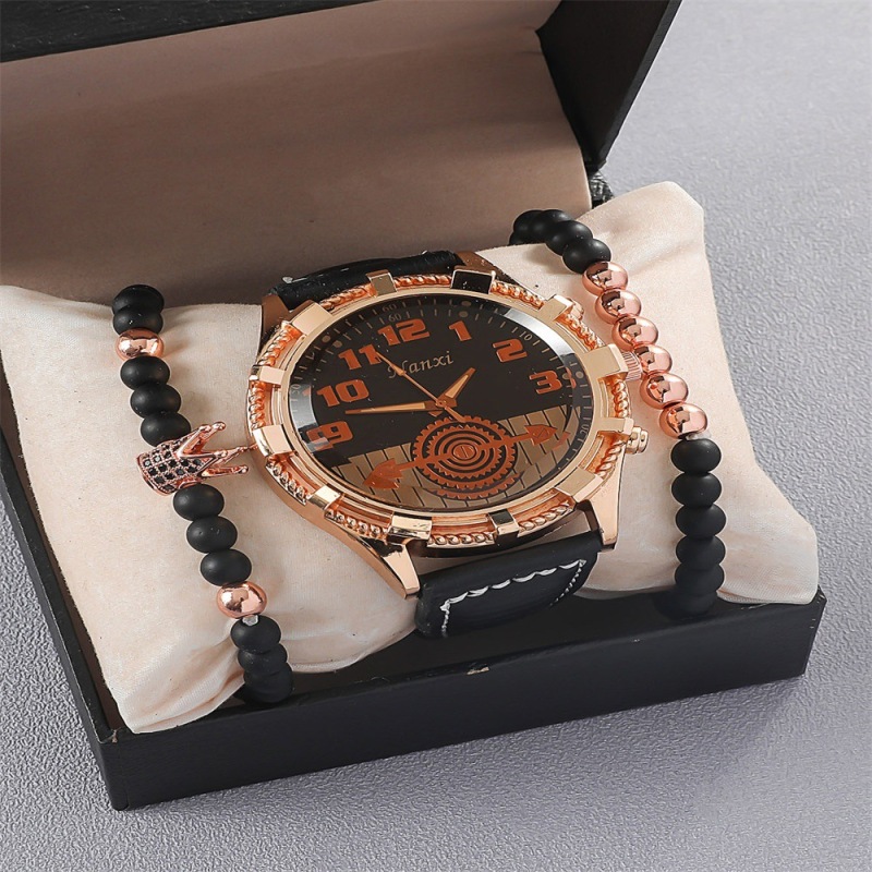 Men's Watch large digital mechanical plate bottom quartz watch package Crown beaded bracelet gold beaded bracelet