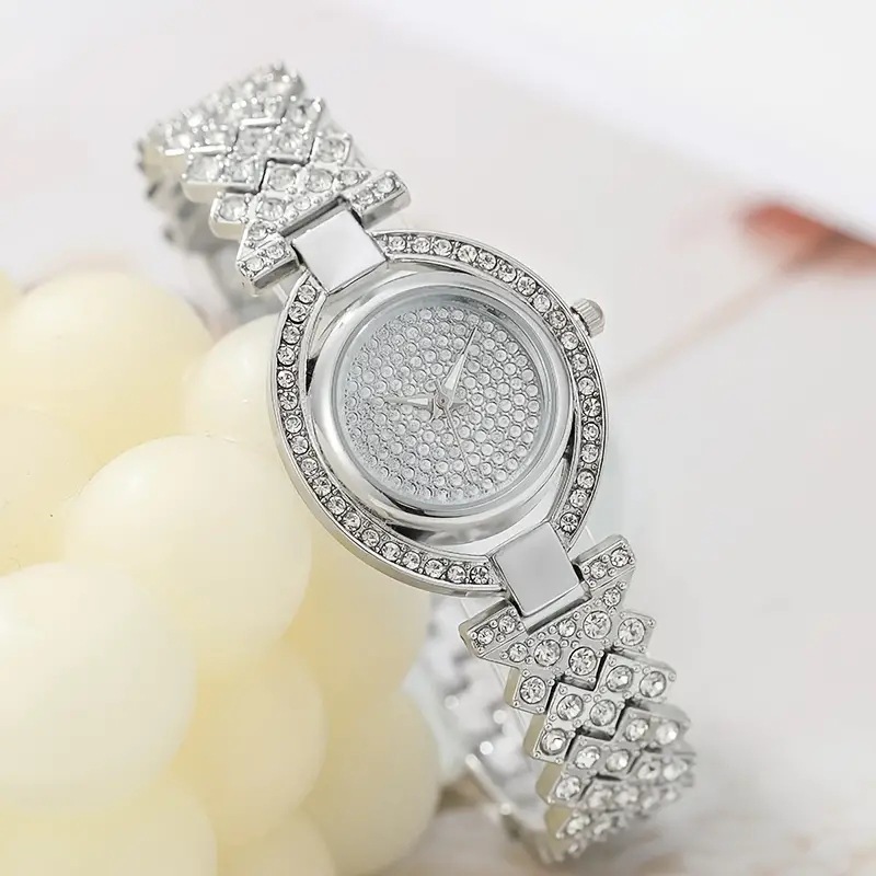 6pcs/set ladies new set fashion ins style flashing full diamond Women's wrist watch niche beaded bracelet