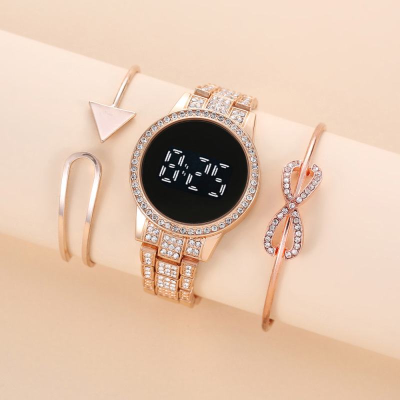 LED electronic watch touch screen watch Diamond starry women's bracelet watch Arrow 8-word bracelet 3-piece set