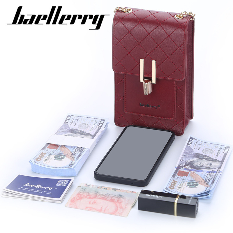 baellerry new PU leather vertical mini bag lady crossbody mobile phone bag plaid shoulder bag wholesale