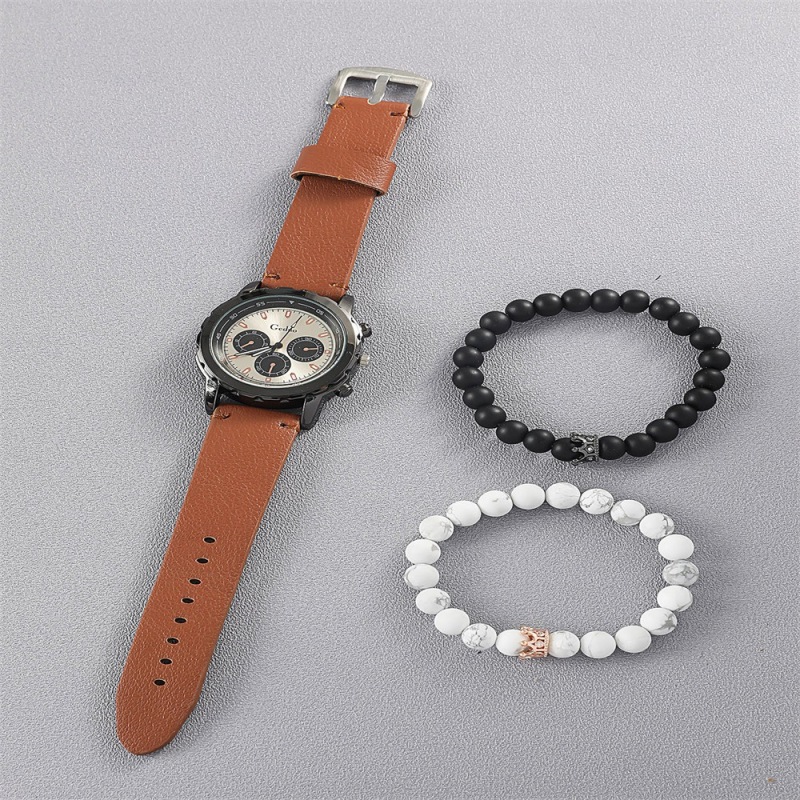 Men's Watch Factory Direct sales handsome fashion fake Three-eye quartz watch set all-match crown beaded pair