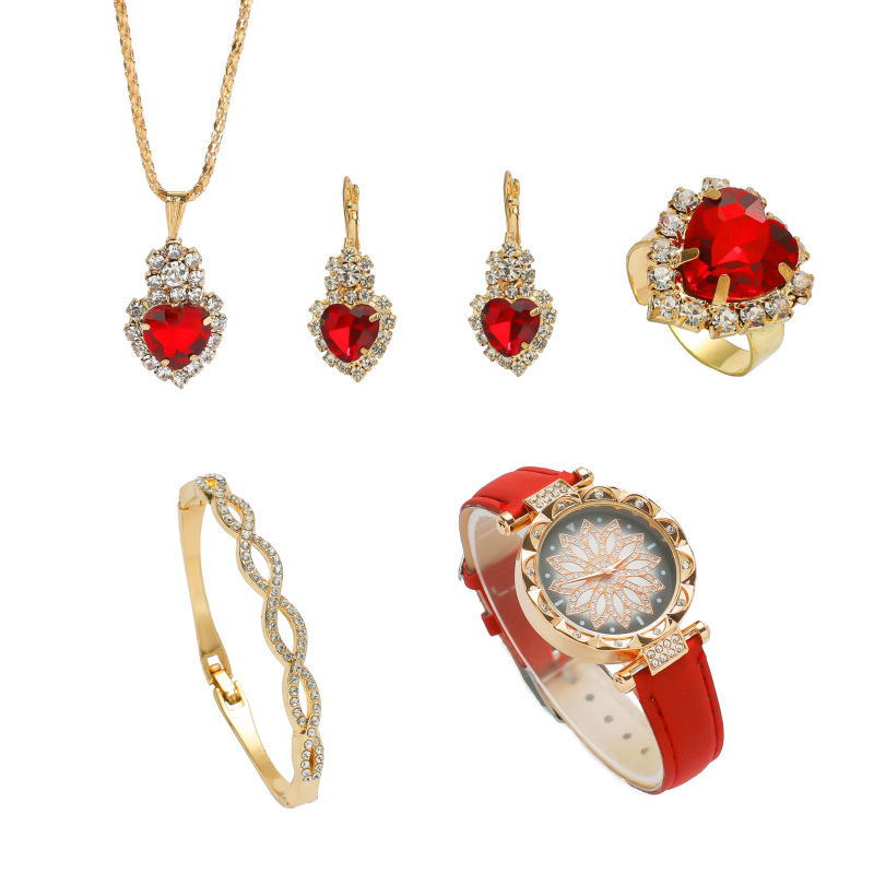 Lady temperament exquisite creative gift set quartz watch bracelet ring eardrop necklace 5pcs/set