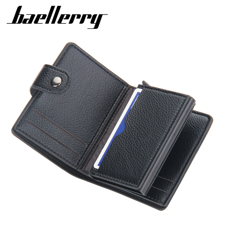 baellerry buckle men's aluminum box anti-magnetic theft card holder rfid short buckle automatic pop-up card holder