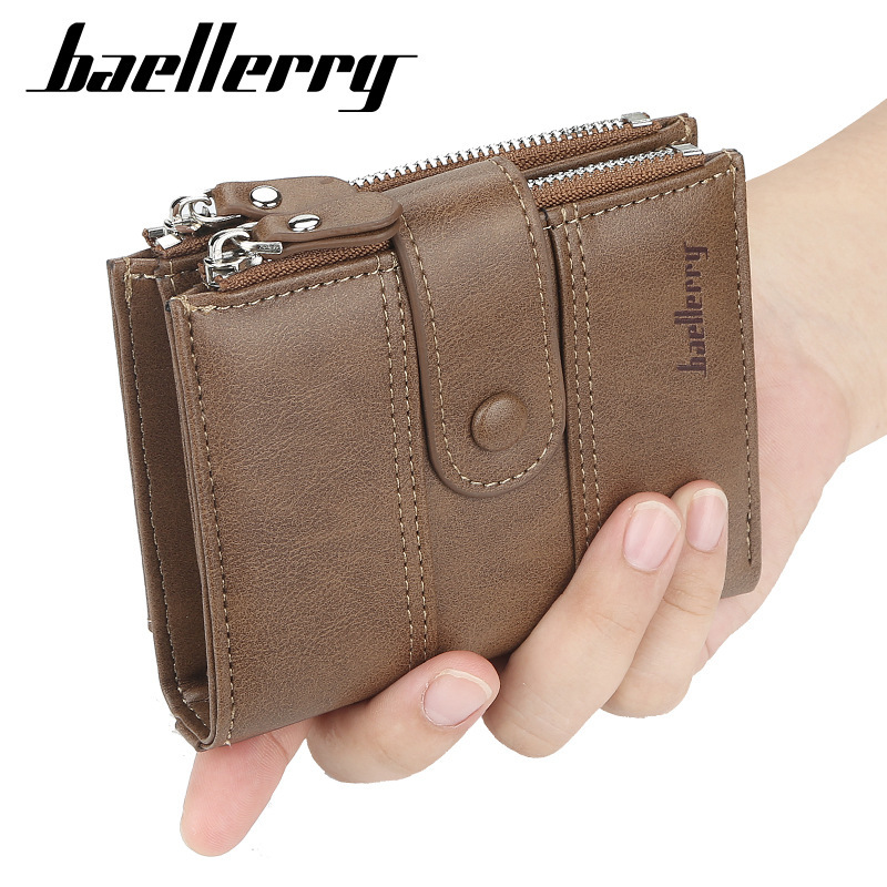 baellerry men's new double zipper creative short wallet fashion buckle multi-functional driving license holder men