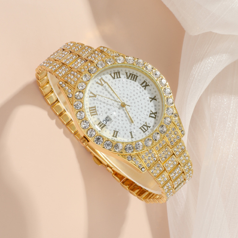 2022 hot sale Women's Roman full diamond quartz watch set 5pcs/set