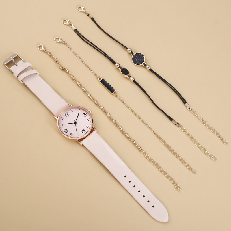 Simple and generous fresh preppy style trend belt quartz watch bracelet (5pcs/set)