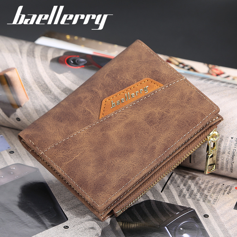 baellerry men's wallet short pu fare thin multi-card-slot coin purse fashion zipper vertical wallet