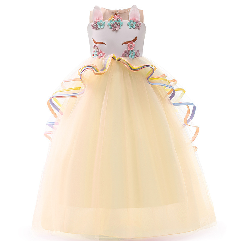 New children shirt unicorn long formal dress medium and large children's dresses girl dress factory supply