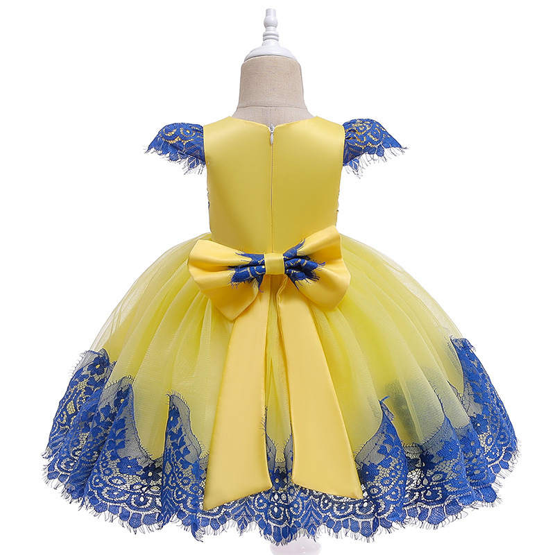 Amazon Children's ruffle sleeve contrast color princess dress printed bow pettiskirt kids dress
