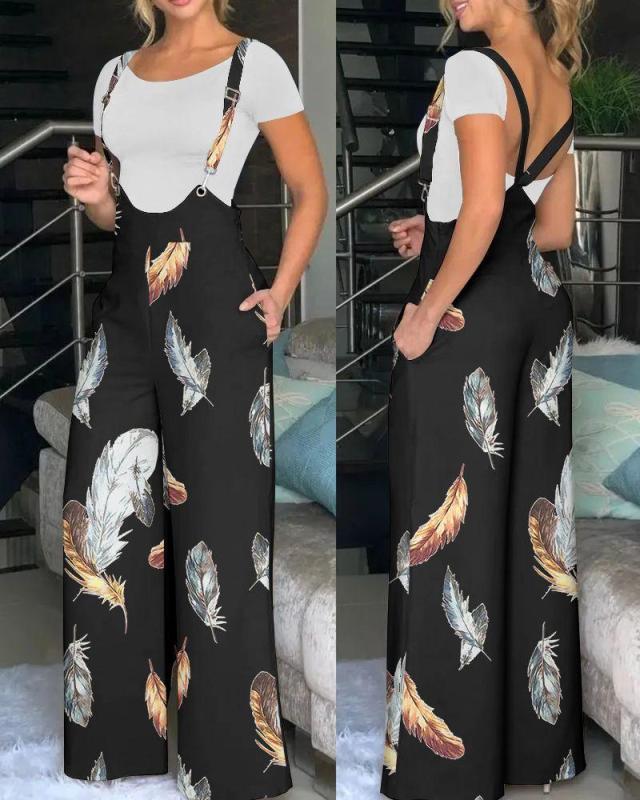 T9014 Europe and America cross border independent station Amazon AliExpress top-selling product fashion printed suspenders pants women's clothing