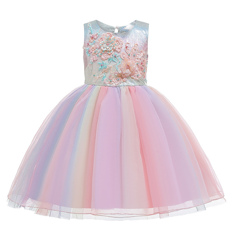 Cross-border supply children's dress with corsage color mesh dress children shirt New Princess dress dress dress kids dress