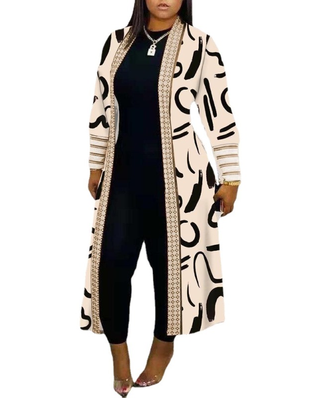 S3009 Europe and America cross border Amazon AliExpress independent station fashion printed long sleeve splicing coat women's clothing in stock