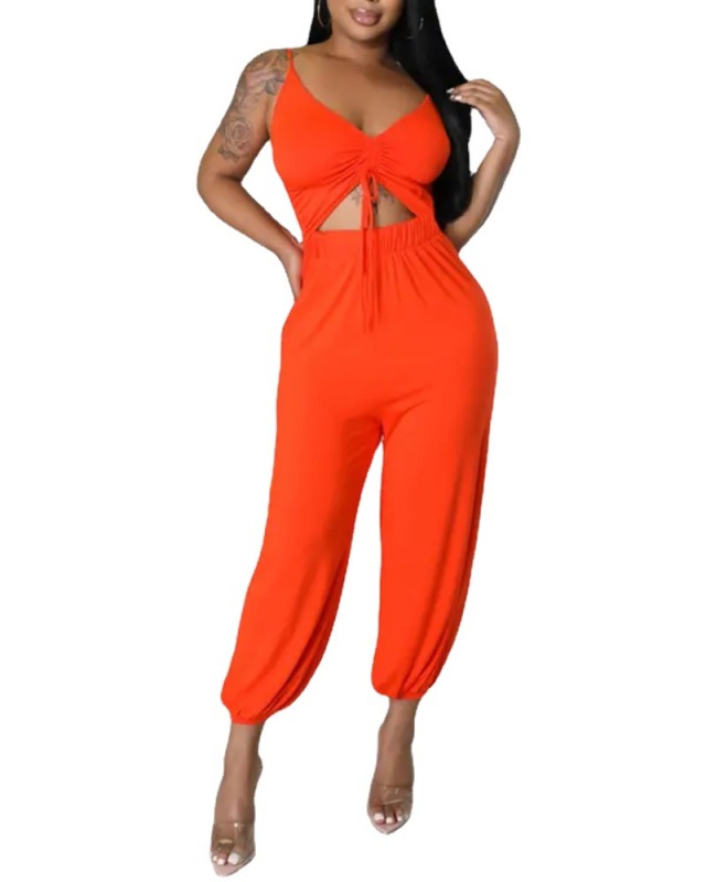 Spot brand summer casual women's clothing solid color sleeveless slim women's jumpsuit factory direct sales