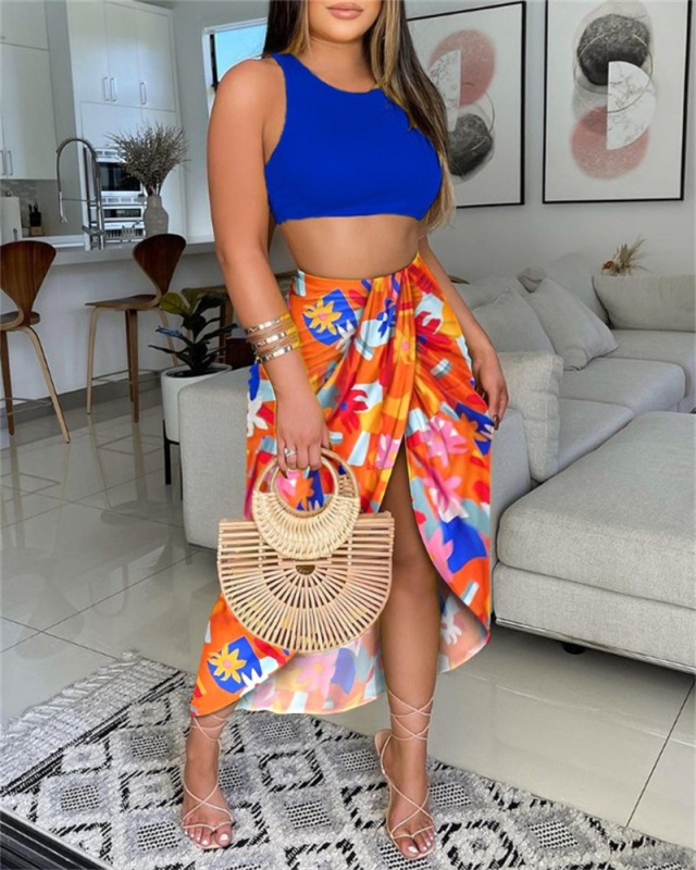 Q6321 Amazon AliExpress independent station popular summer New Product women's clothes two-piece printed vest skirt for women
