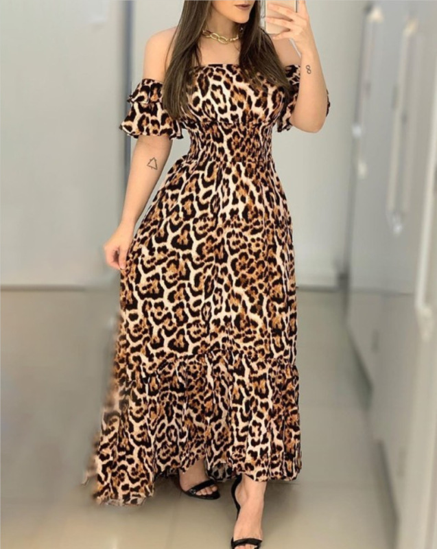 Q690 Amazon AliExpress European and American Foreign trade cross-border hot women's new off-shoulder printed dress for women