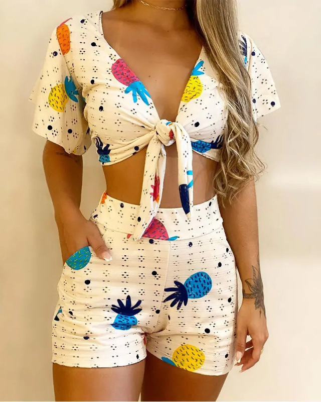 Z7029 European and American New Amazon AliExpress cross-border independent station popular sexy fashion printing 2-piece set for women