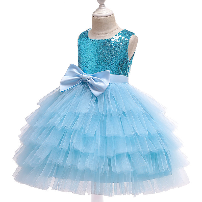 Amazon wish children's dress with sequined bow cake dress dress girl's wedding dress flower girl princess dress