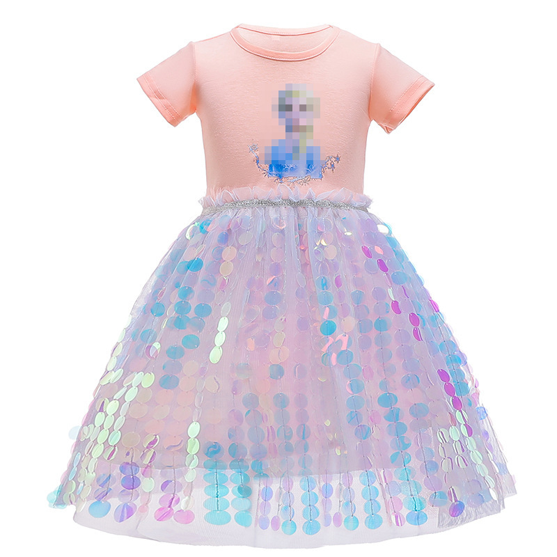 Children's clothing children shirt Frozen 2 Princess Elsa beaded dress Middle and big Children girl dress