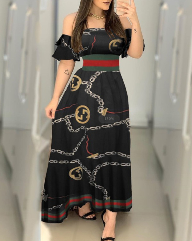 Q690 Amazon AliExpress European and American Foreign trade cross-border hot women's new off-shoulder printed dress for women