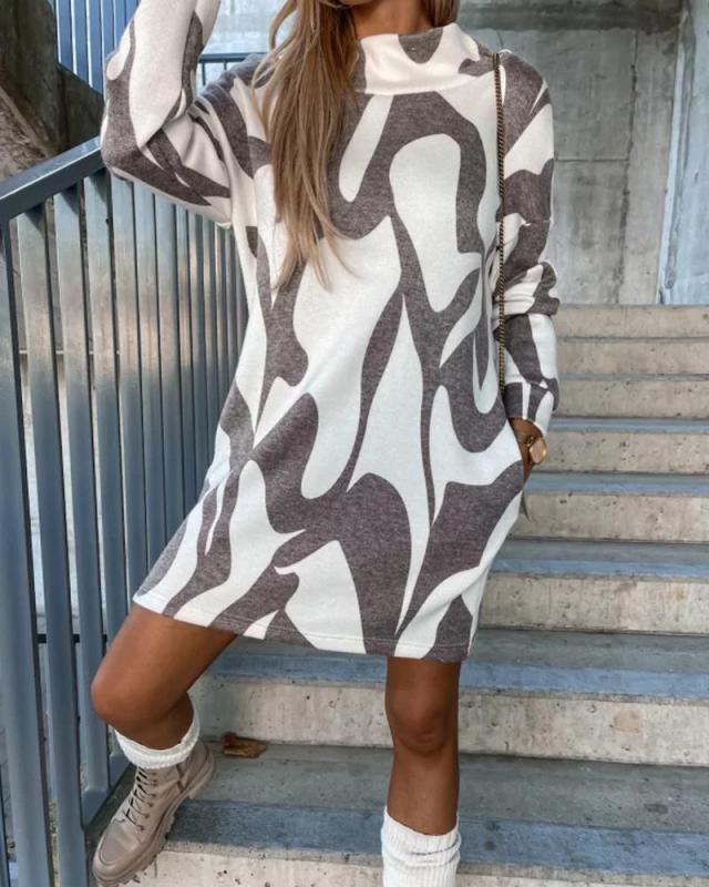S3002 cross-border autumn and winter Amazon independent station top-selling product fashion printed backless long sleeves dress in stock