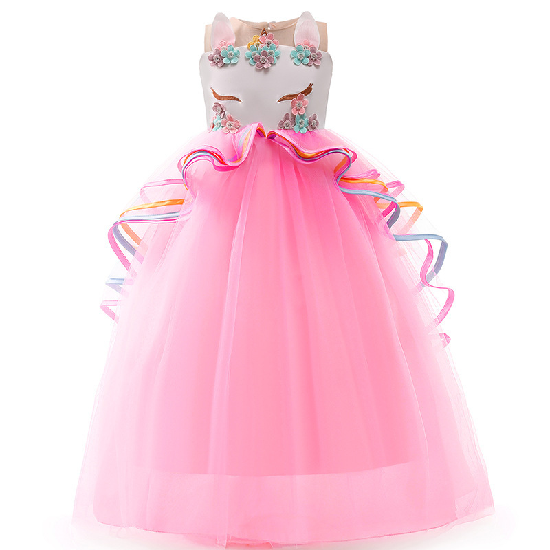 New children shirt unicorn long formal dress medium and large children's dresses girl dress factory supply