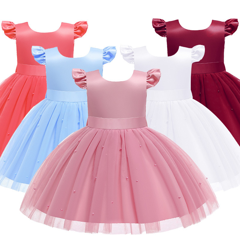 Amazon children's clothing children shirt baby girl Pearl party dress baby children's dress kids dress