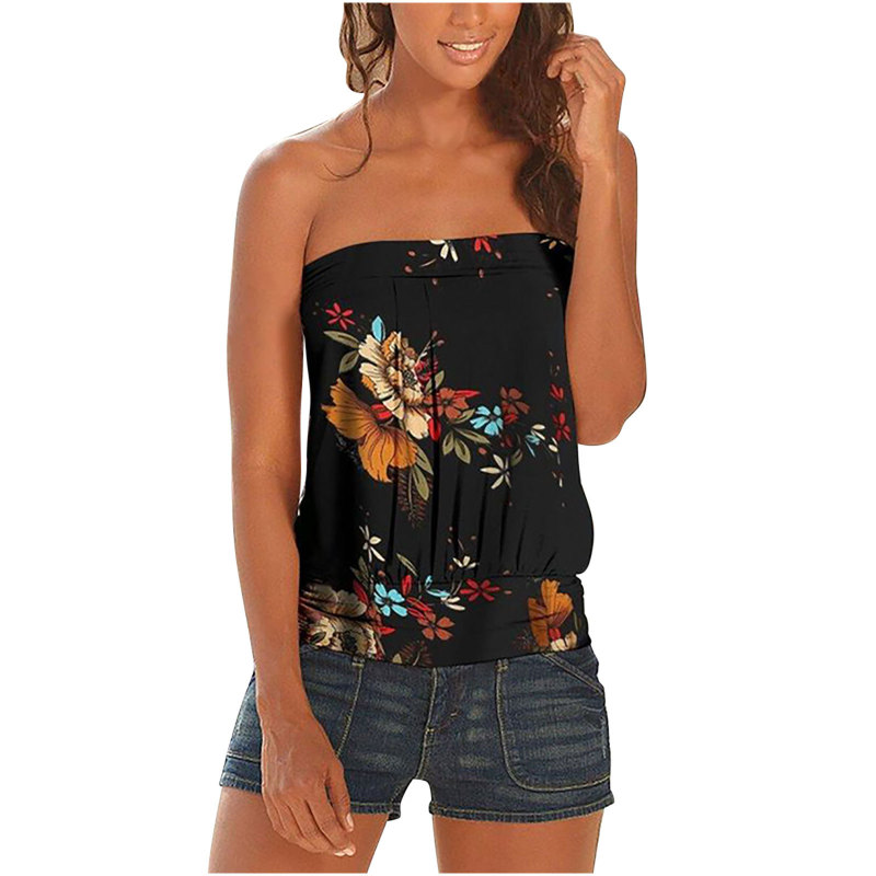 Z7059 Europe and America cross border Amazon independent station new hot-selling floral-print off-the-neck tube top for women in stock