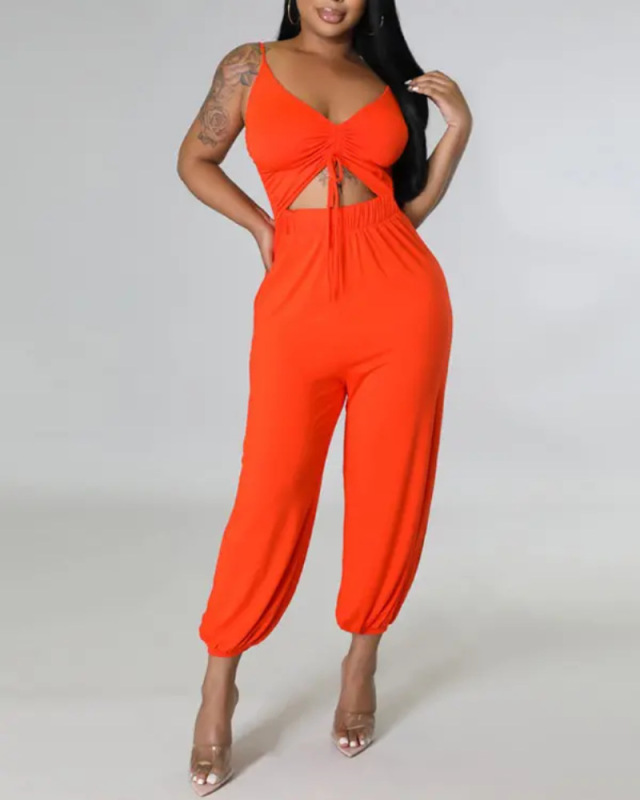 Spot brand summer casual women's clothing solid color sleeveless slim women's jumpsuit factory direct sales