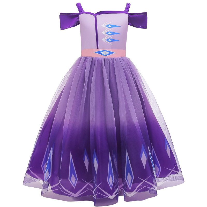 Summer frozen short-sleeved off-shoulder dress for girls Princess Elsa dress formal dress girl dress