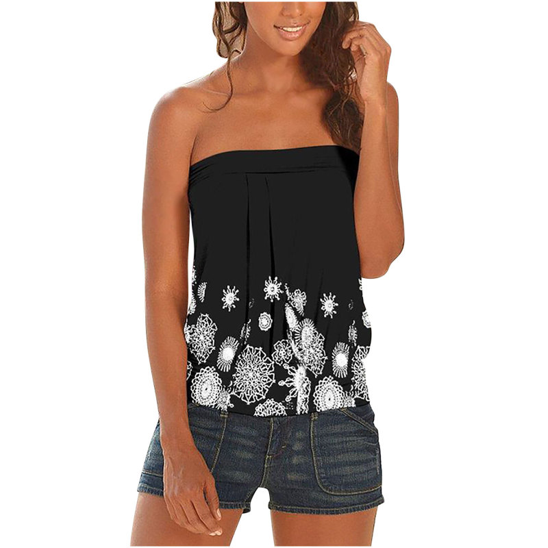 Z7059 Europe and America cross border Amazon independent station new hot-selling floral-print off-the-neck tube top for women in stock