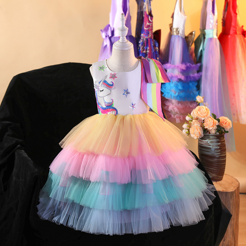 Christmas cross-border foreign trade unicorn cake dress dress Princess dress girls' skirts Autumn dress