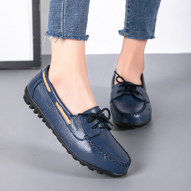 Autumn new women's thin shoes Tods flat shoes lace-up mom shoes flat-heeled large size women's shoes
