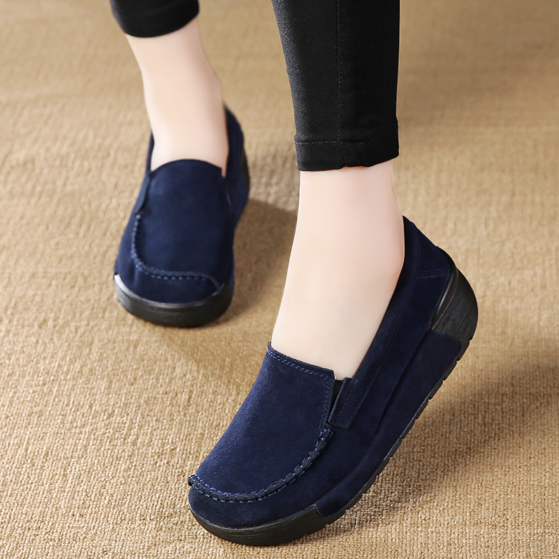 Factory Direct sales Spring and Autumn New cowhide Korean style muffin women's shoes increased thickness slip-on Lofter women's shoes