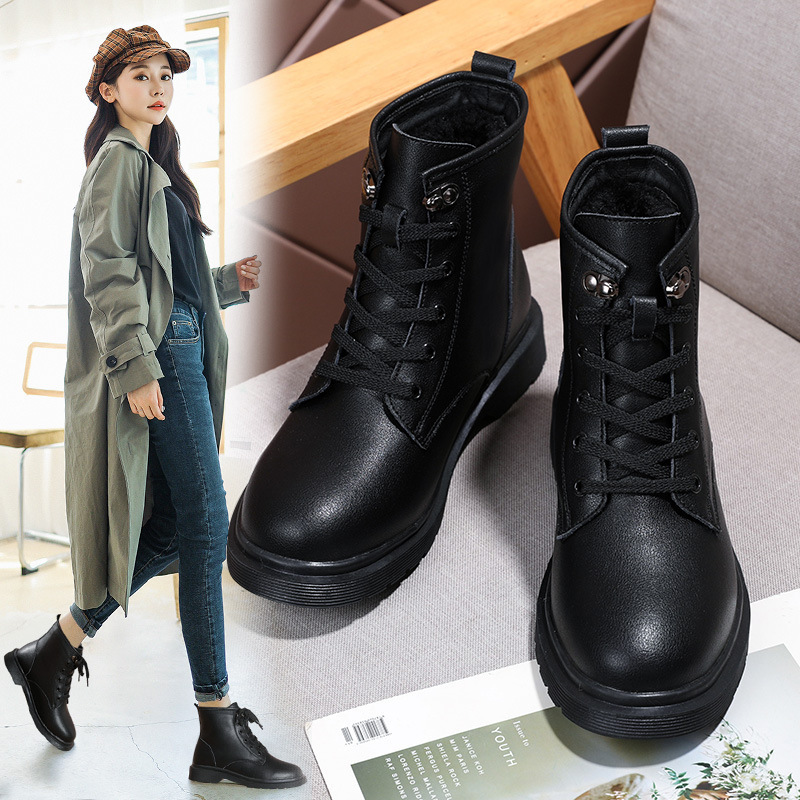 Autumn and Winter new British style Dr. Martens Boots women's high-top Korean-style all-match flat casual boots Thermal Cotton boots