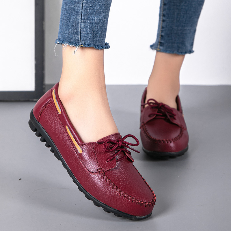 Autumn new women's thin shoes Tods flat shoes lace-up mom shoes flat-heeled large size women's shoes
