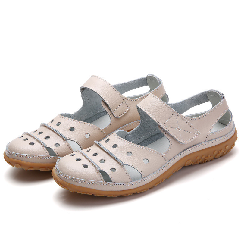 Summer new women's sandals plus size hollow-out hole shoes mom shoes women's single shoes breathable nurse white shoes size 44