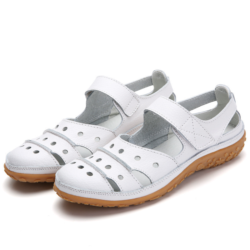 Summer new women's sandals plus size hollow-out hole shoes mom shoes women's single shoes breathable nurse white shoes size 44