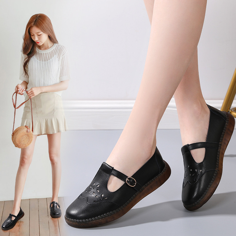 Women's Flat heel hollow-out pumps autumn slip-on Gommino flat buckle all-match white shoes soft bottom nurse work shoes