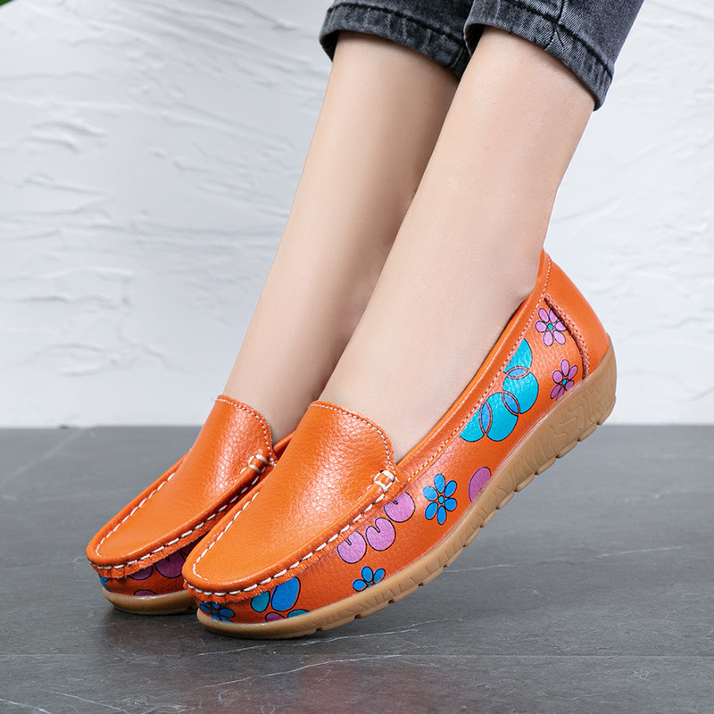 Spring and autumn new loafers printed casual wedge women's single-layer shoes peas shoes mother shoes tendon bottom source manufacturer