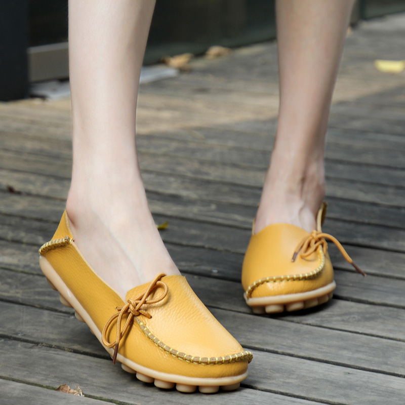Women's Round toe peas shoes middle and old mother's shoes front lace-up breathable flat shoes women's shoes factory direct sales