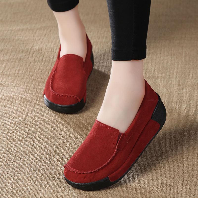 Factory Direct sales Spring and Autumn New cowhide Korean style muffin women's shoes increased thickness slip-on Lofter women's shoes