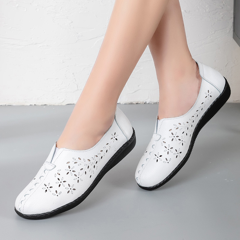 Exclusive for cross-border loafers Spring/Summer New mom shoes casual women's shoes cowhide peas shoes tendon bottom hollow out