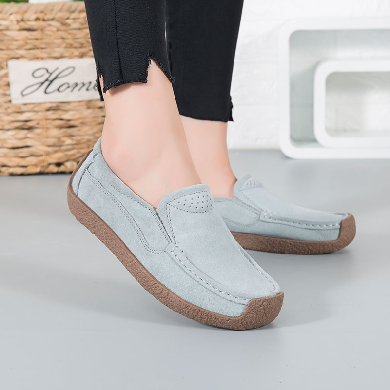 Spring and Autumn women's shoes slip-on lazy girl casual shoes suede leather women's shoes cowhide thick heel low-top shoes