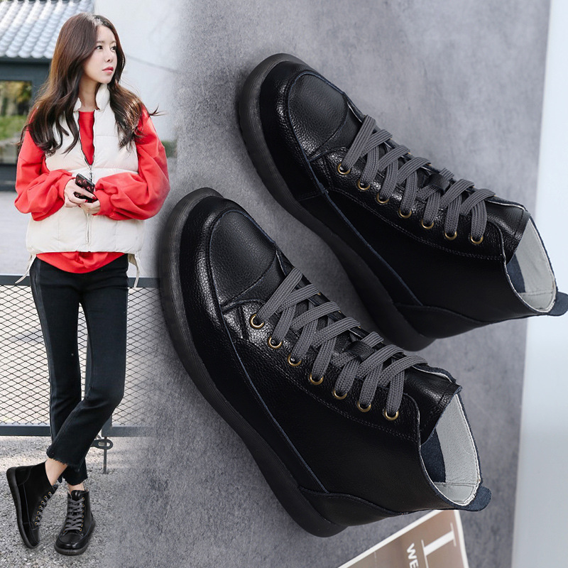 Fall comfortable cowhide low heel slip-on soft bottom high-top casual women's shoes flat women's shoes Korean style shoes British