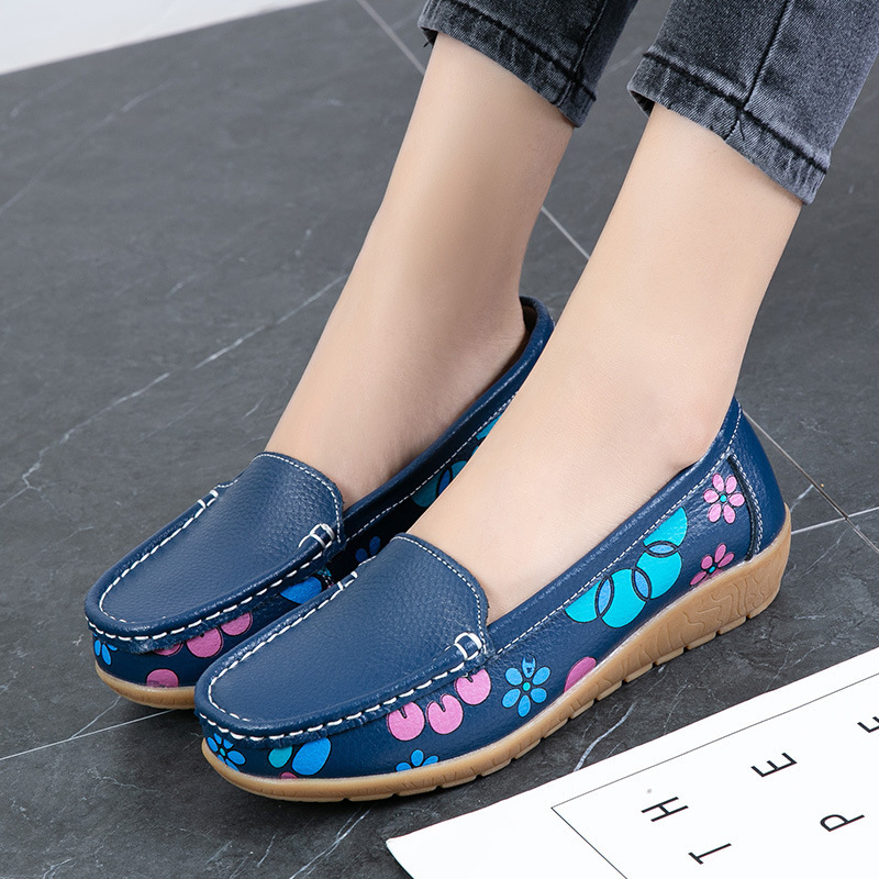 Spring and autumn new loafers printed casual wedge women's single-layer shoes peas shoes mother shoes tendon bottom source manufacturer