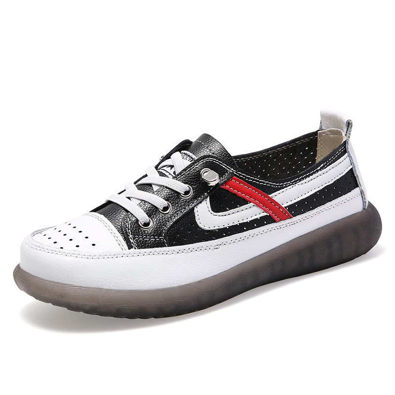 Spring and Summer new women's white shoes casual flat student skateboard shoes cowhide breathable flat shoes