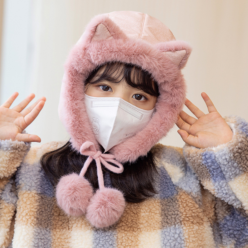 2130 winter warm hat children fleece-lined Earflaps cartoon sleeve cap Korean style all-match and cute parent-child Ushanka