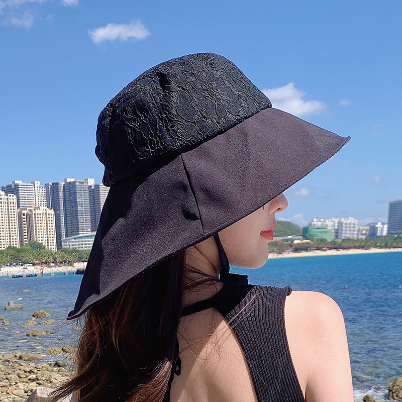 8108 hat female summer vinyl sun protective sun hat lace bucket hat all-match casual sun hat cover face broad-brimmed hat