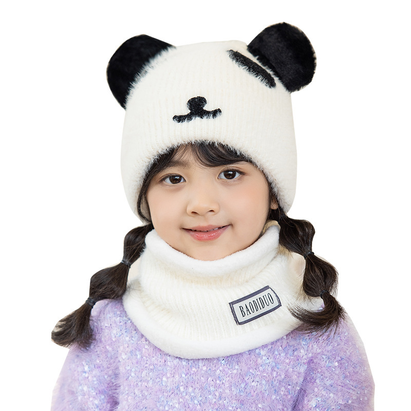 2128 new cartoon children's hat boys and girls sleeve cap winter neck warmer suit ear protection knitting woolen cap